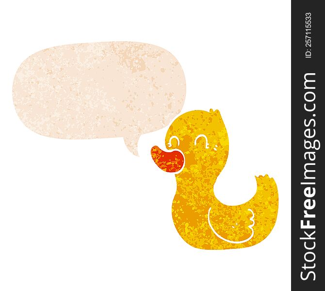Cartoon Duck And Speech Bubble In Retro Textured Style