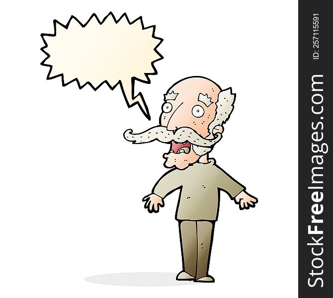 cartoon old man gasping in surprise with speech bubble