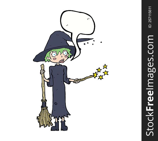 Cartoon Witch Casting Spell With Speech Bubble