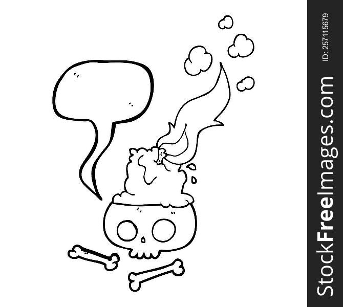 freehand drawn speech bubble cartoon burning candle on skull