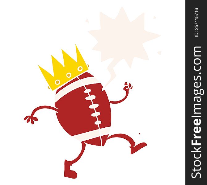 Football And Crown Cartoon And Speech Bubble In Retro Style