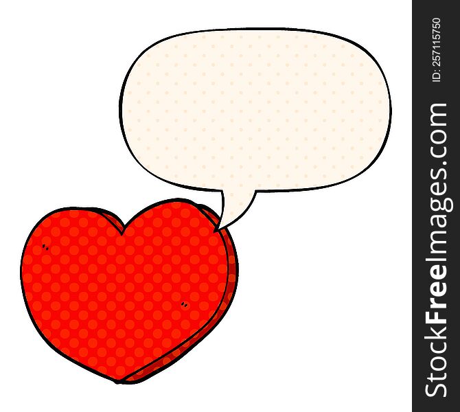 cartoon love heart with speech bubble in comic book style