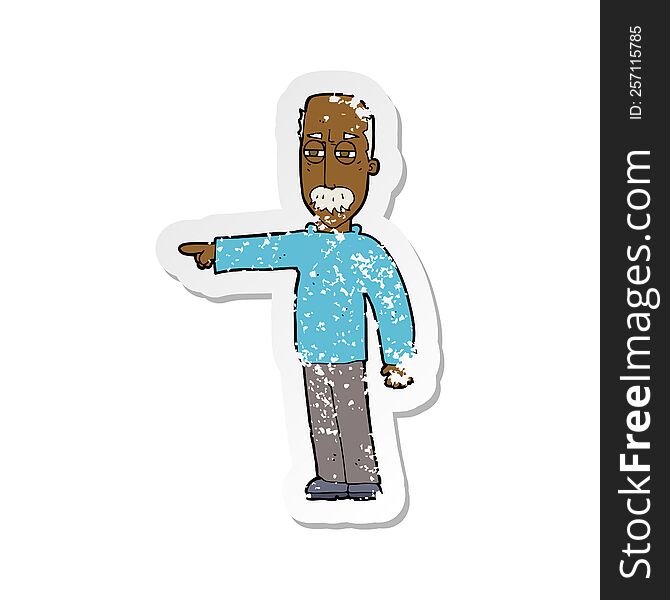retro distressed sticker of a cartoon old man gesturing Get Out
