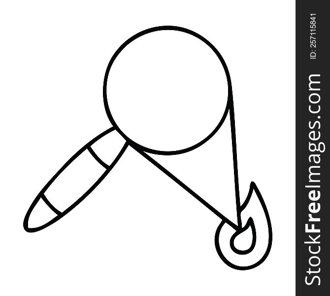 line drawing cartoon of a magnifying glass