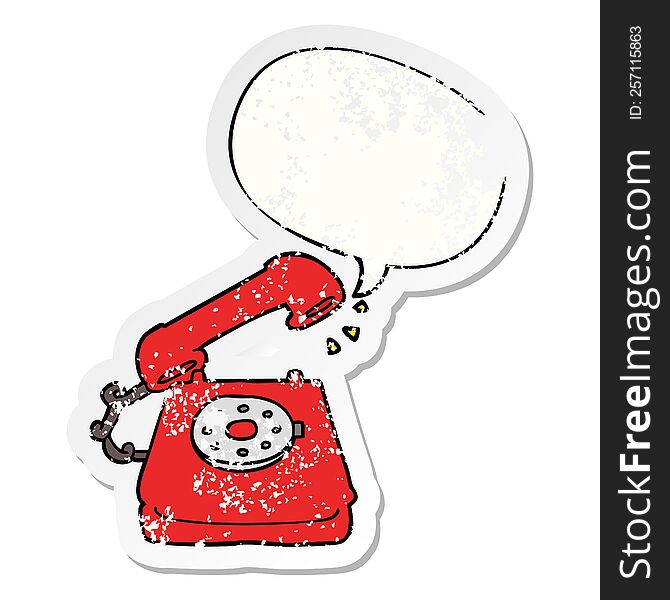 Cartoon Old Telephone And Speech Bubble Distressed Sticker