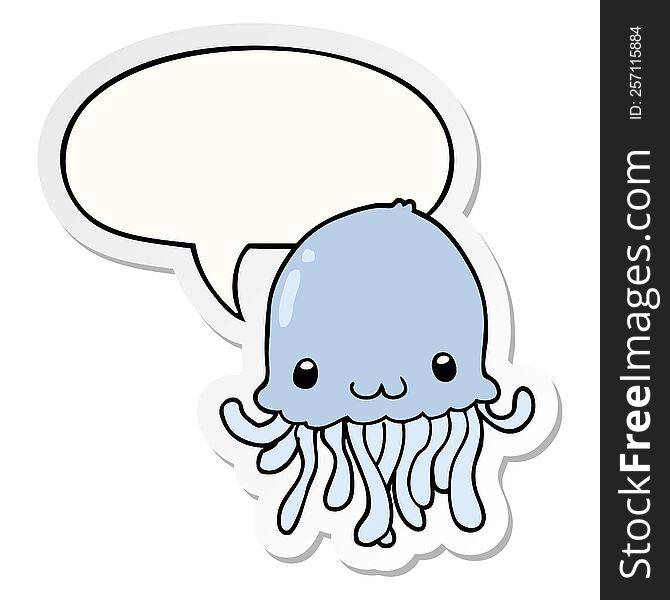 cartoon jellyfish with speech bubble sticker. cartoon jellyfish with speech bubble sticker