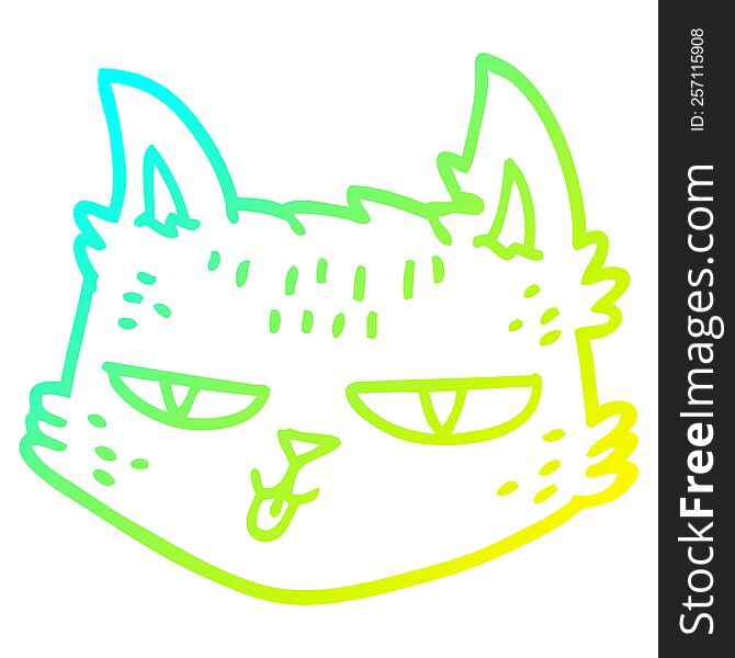 Cold Gradient Line Drawing Funny Cartoon Cat