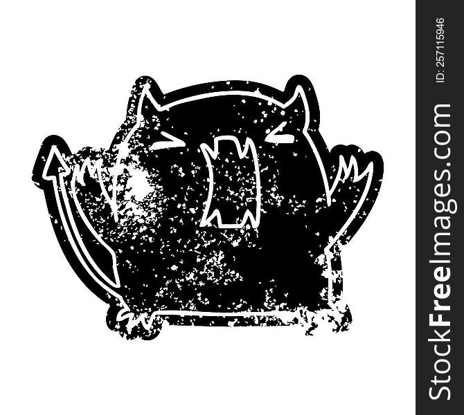 grunge distressed icon of a cute kawaii devil. grunge distressed icon of a cute kawaii devil