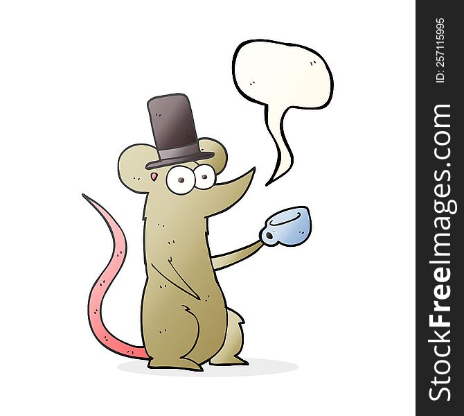 Speech Bubble Cartoon Mouse With Cup And Top Hat