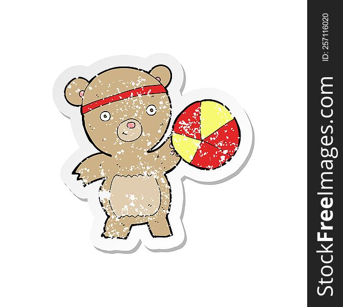 retro distressed sticker of a cartoon bear playing sports