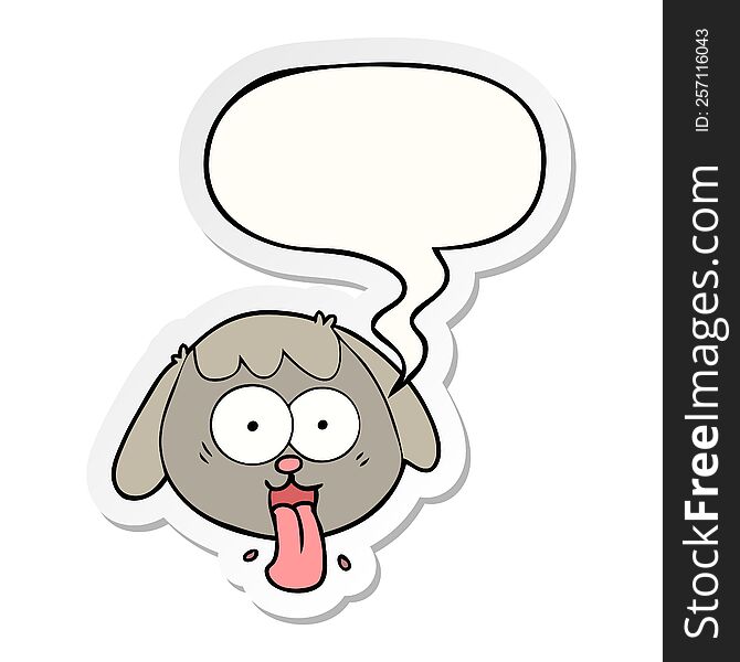 Cartoon Dog Face Panting And Speech Bubble Sticker