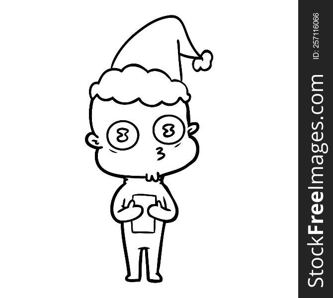 Line Drawing Of A Weird Bald Spaceman Wearing Santa Hat
