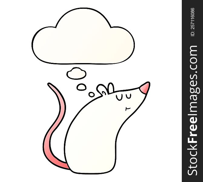 Cartoon White Mouse And Thought Bubble In Smooth Gradient Style