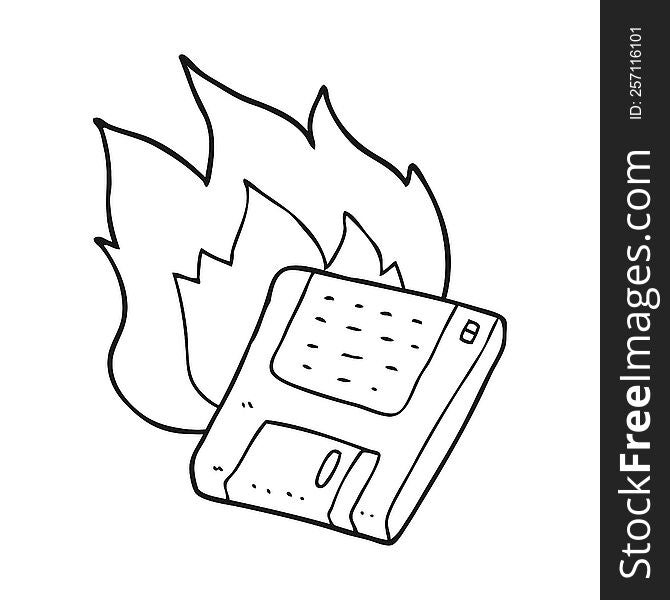 Black And White Cartoon Old Computer Disk Burning