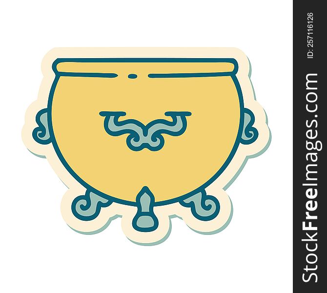 sticker of tattoo in traditional style of a cauldron. sticker of tattoo in traditional style of a cauldron