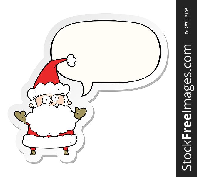 Cartoon Confused Santa Claus Shurgging Shoulders And Speech Bubble Sticker