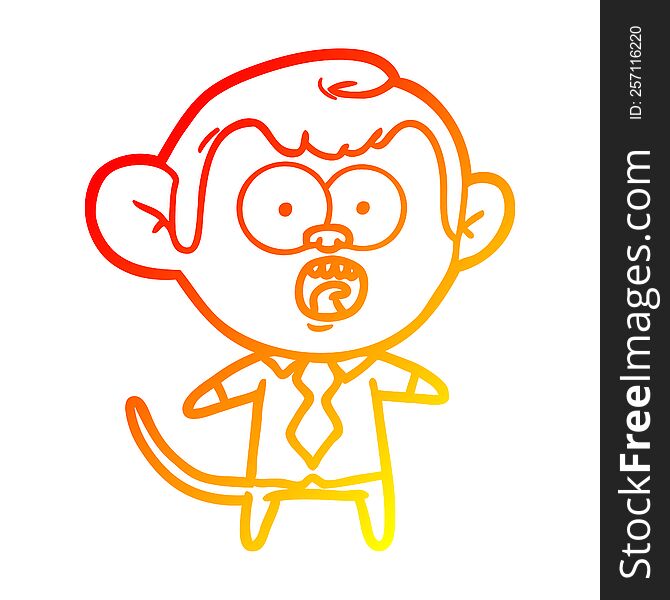 warm gradient line drawing of a cartoon monkey businessman