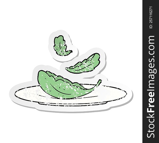 Distressed Sticker Of A Cartoon Salad Leaves