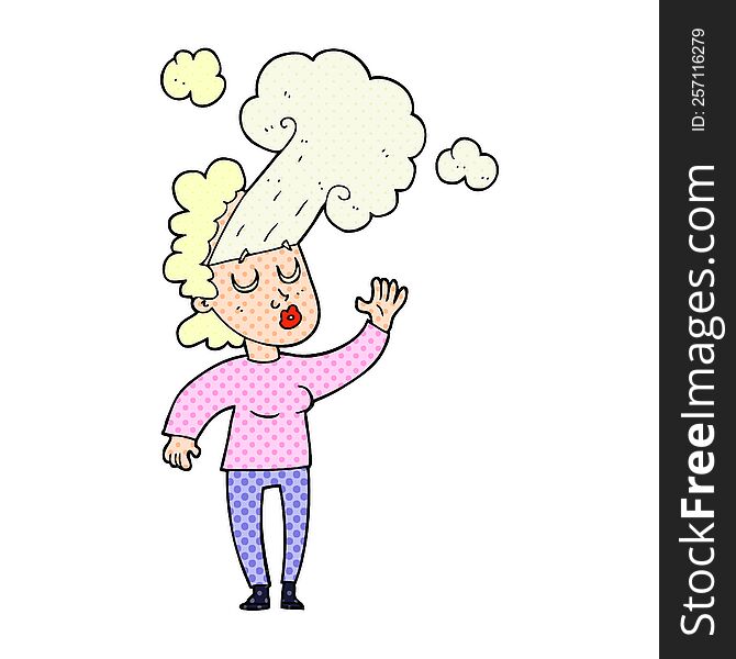 freehand drawn cartoon woman letting off steam