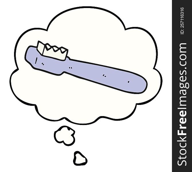 cartoon toothbrush with thought bubble. cartoon toothbrush with thought bubble