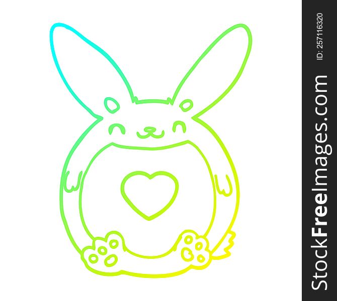 cold gradient line drawing of a cartoon rabbit with love heart