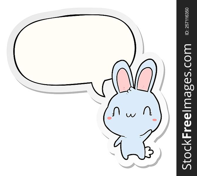 Cute Cartoon Rabbit Waving And Speech Bubble Sticker