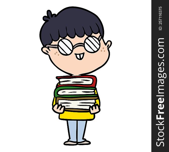 cartoon nerd boy with spectacles and book. cartoon nerd boy with spectacles and book