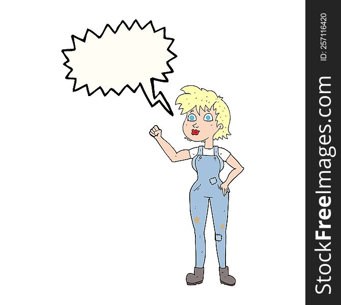 Speech Bubble Cartoon Confident Farmer Woman
