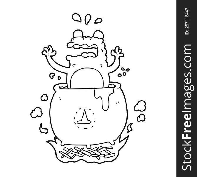 freehand drawn black and white cartoon funny halloween toad