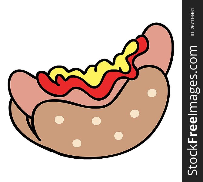 cartoon hotdog with ketchup and mustard