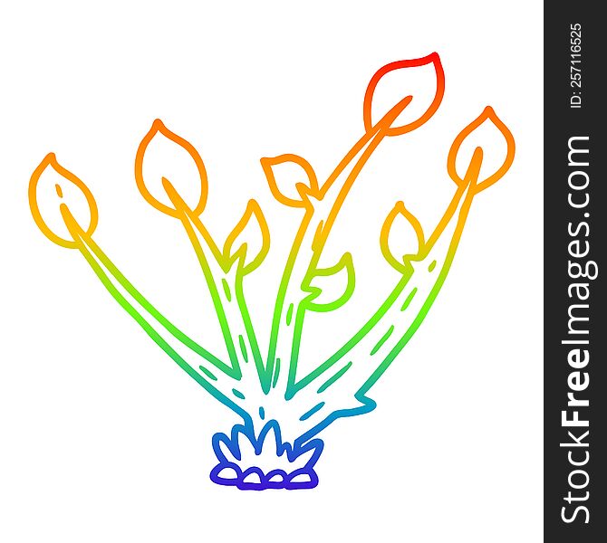 Rainbow Gradient Line Drawing Cartoon Sprouting Plant