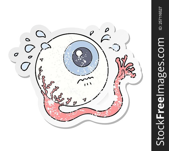 Distressed Sticker Of A Cartoon Eyeball Crying
