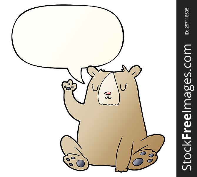 Cartoon Bear;waving And Speech Bubble In Smooth Gradient Style