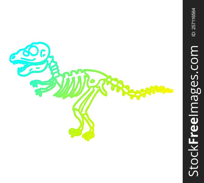 cold gradient line drawing of a cartoon dinosaur bones