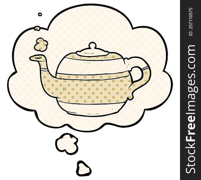 Cartoon Teapot And Thought Bubble In Comic Book Style