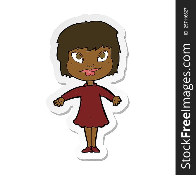 sticker of a cartoon girl shrugging shoulders