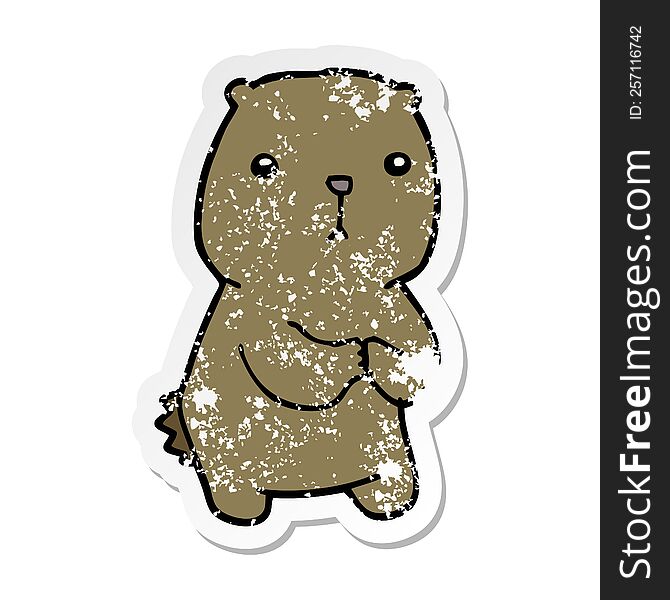 Distressed Sticker Of A Cartoon Worried Bear