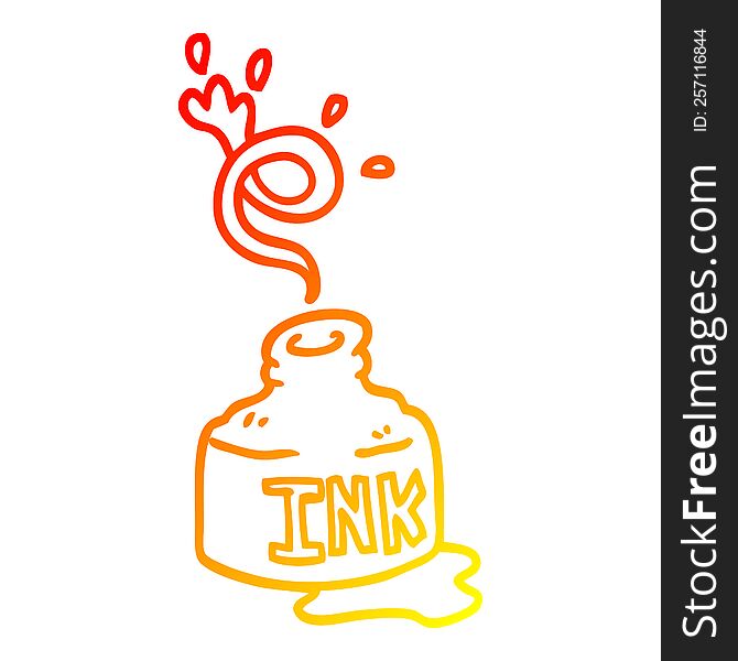 warm gradient line drawing of a cartoon spilled ink bottle