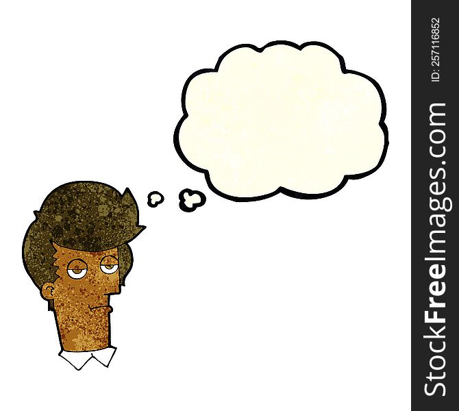 cartoon bored man with thought bubble