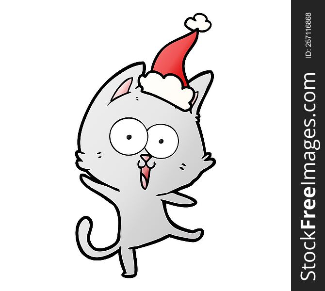 Funny Gradient Cartoon Of A Cat Wearing Santa Hat