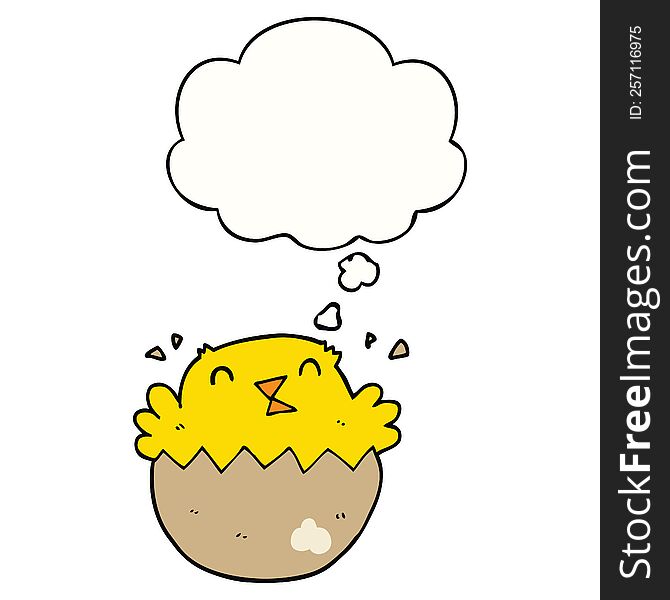 cartoon hatching chick with thought bubble. cartoon hatching chick with thought bubble