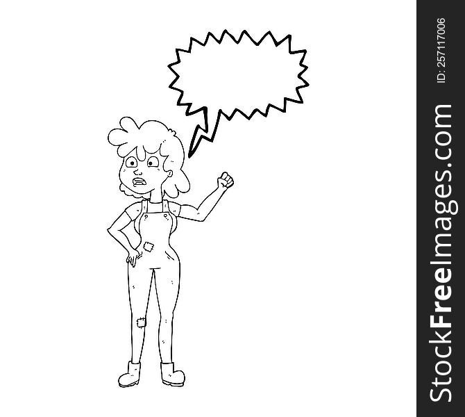 freehand drawn speech bubble cartoon woman shaking fist