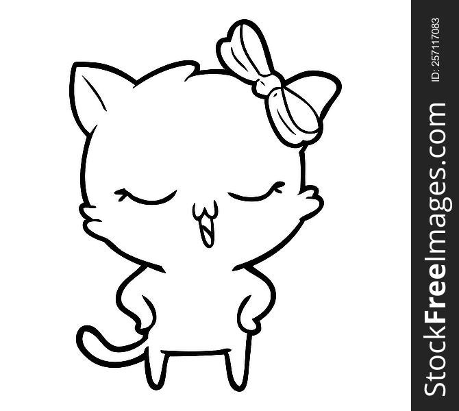 cartoon cat with bow on head and hands on hips. cartoon cat with bow on head and hands on hips