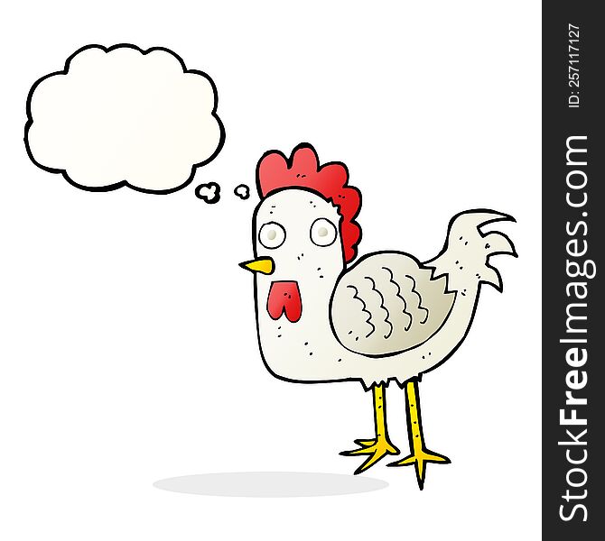 cartoon chicken with thought bubble