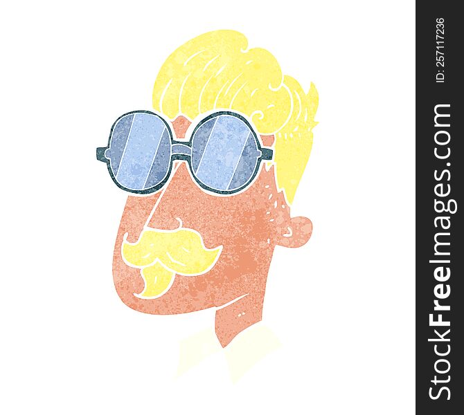 freehand retro cartoon man with mustache and spectacles