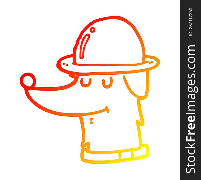 Warm Gradient Line Drawing Cartoon Dog Wearing Hat