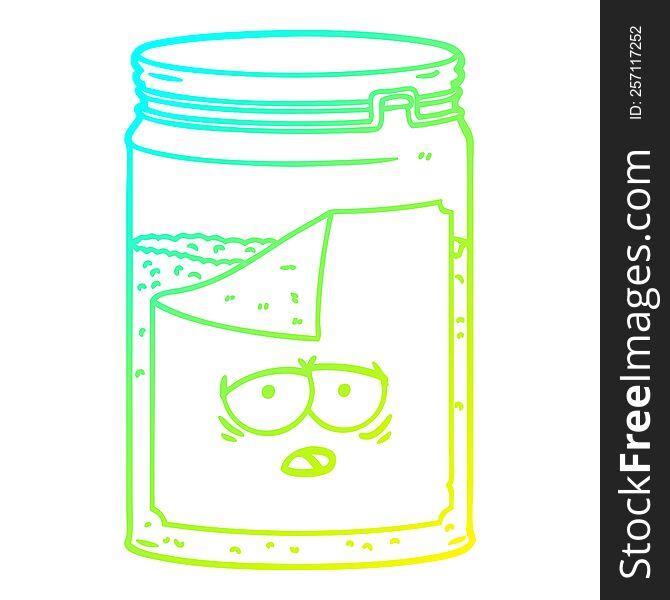 cold gradient line drawing of a cartoon glass jar