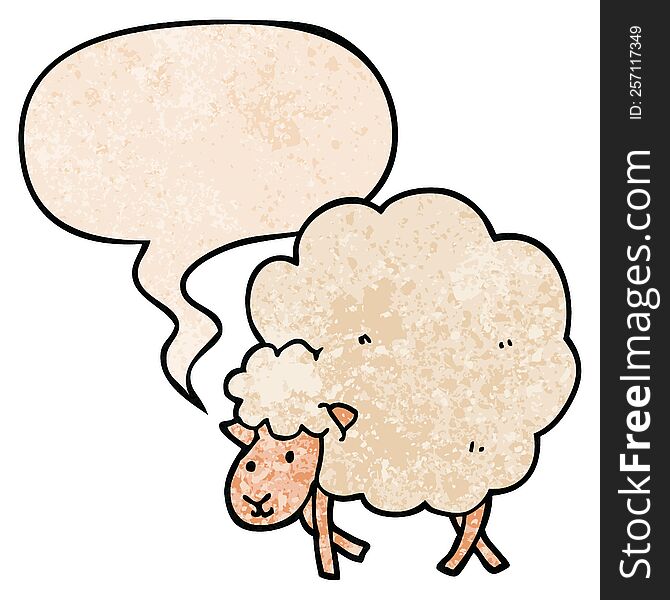 Cartoon Sheep And Speech Bubble In Retro Texture Style