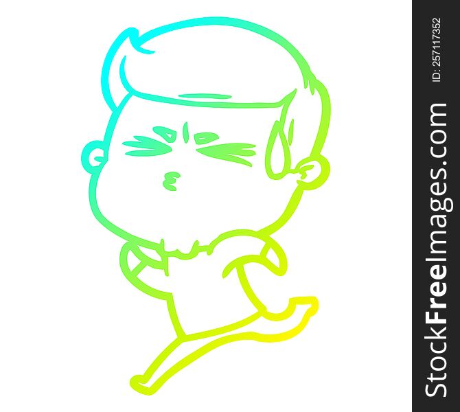 cold gradient line drawing of a cartoon man sweating