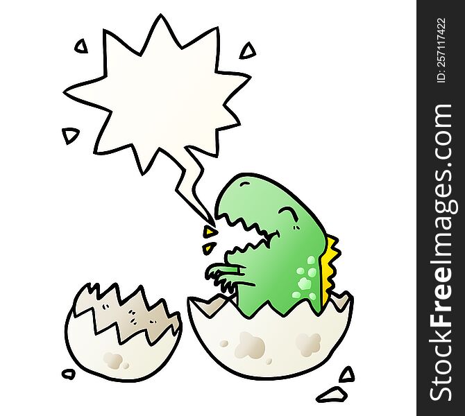 cartoon dinosaur hatching from egg with speech bubble in smooth gradient style